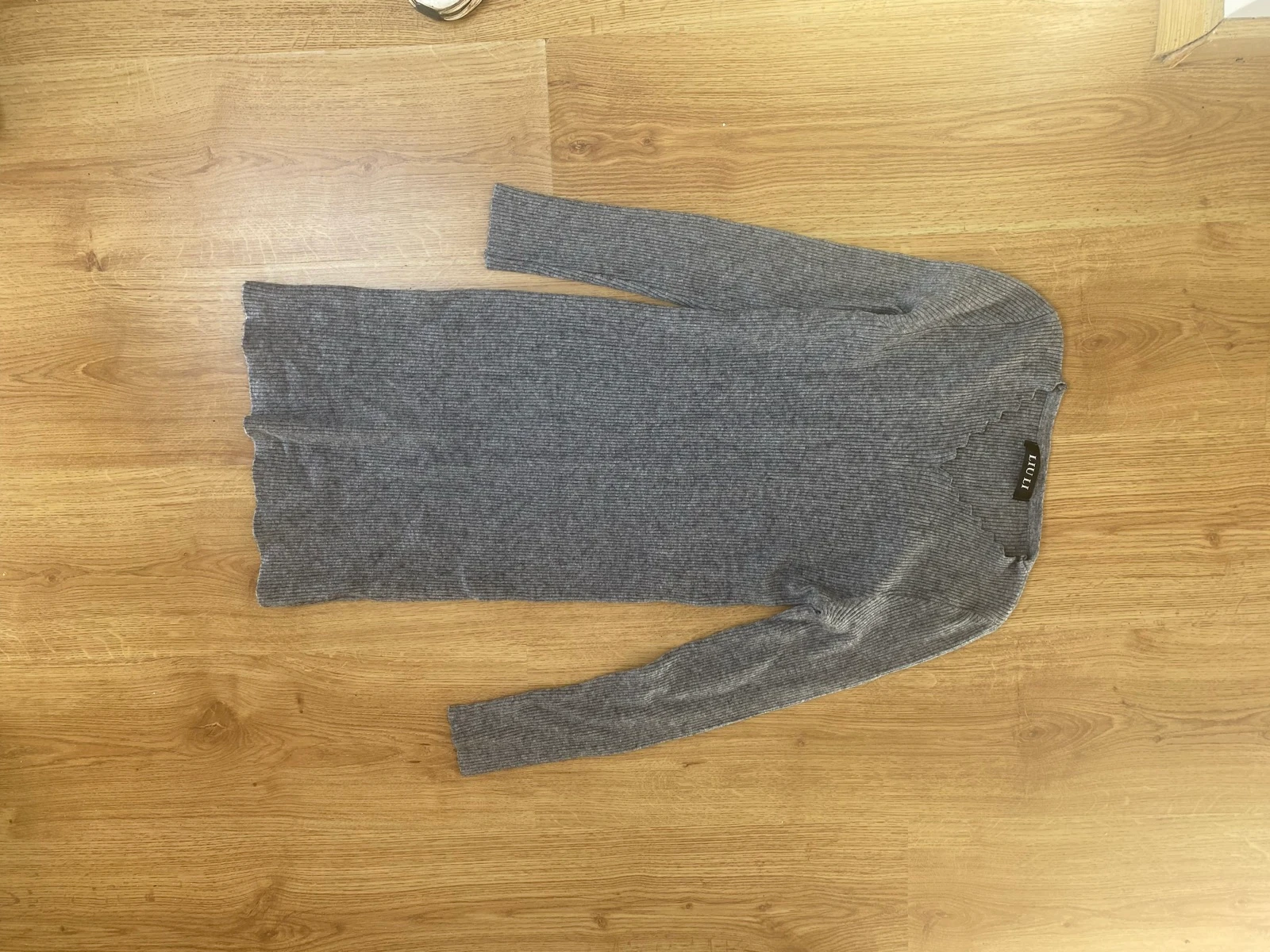 Robe pull tunique côtelée grise chinée LIU LI - col V 36